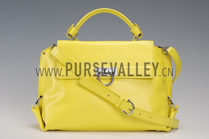 Salvatore Ferragamo Pebbled Leather Sofia Medium Yellow 608264