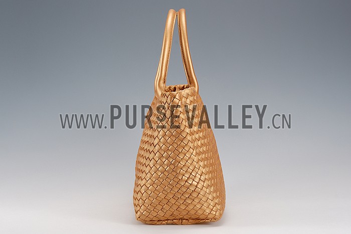 Bottega Veneta Woven Ostrich Large Tote Gold
