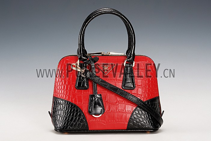 Prada Promenade Black And Red Small Crocodile Bag