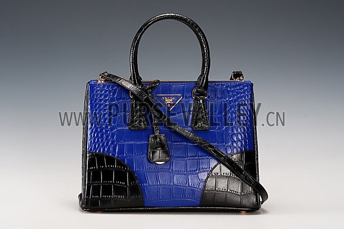 Prada Saffiano Crocodile Leather Black And Blue Bag