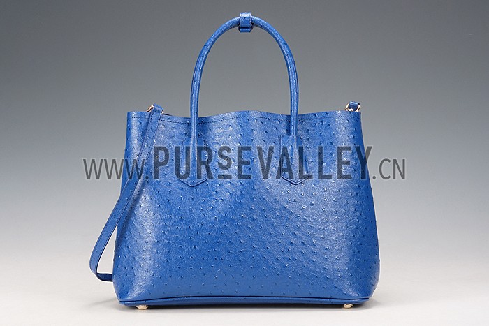 Prada Double Tote Ostrich Leather Bag Blue