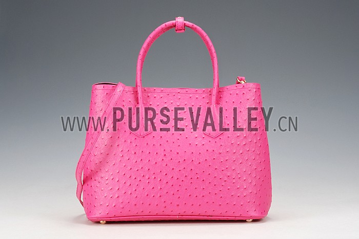 Prada Double Tote Ostrich Leather Bag Fuchsia