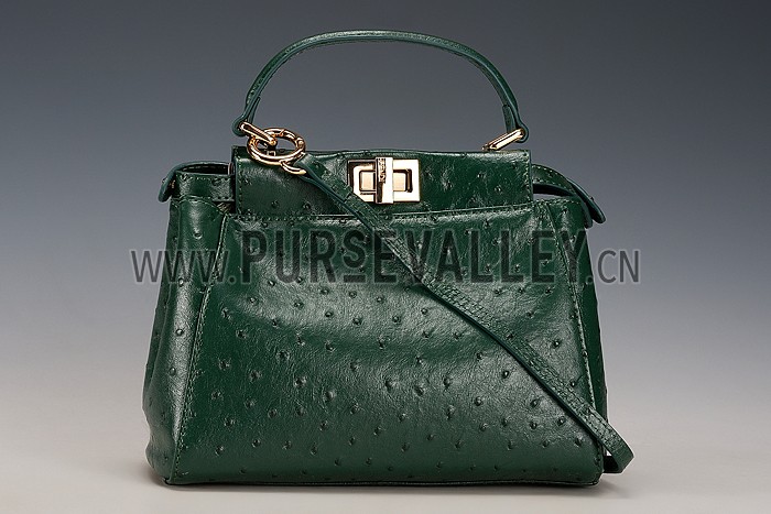 Fendi Peekaboo Mini Ostrich Leather Green Bag