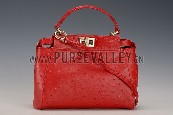 Fendi Peekaboo Mini Ostrich Leather Red Bag