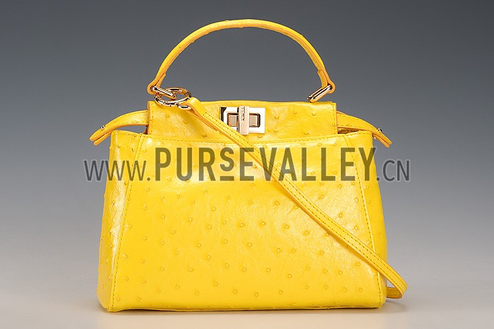 Fendi Peekaboo Mini Ostrich Leather Yellow Bag