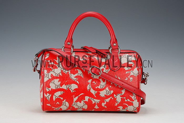 Gucci Boston Arabesque Canvas Shoulder Bag Red