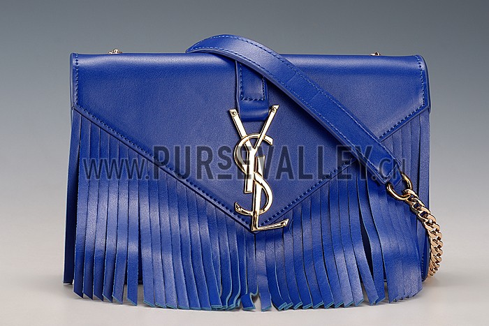 Saint Laurent Medium Fringed Leather Satchel Blue