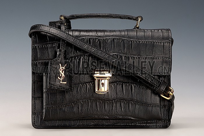 Saint Laurent High School Medium Crocodile Leather Bag Black