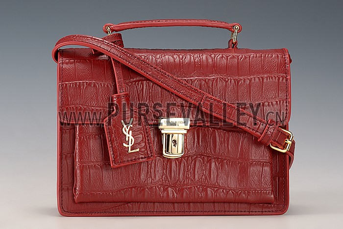 Saint Laurent High School Medium Crocodile Leather Bag Dark Red