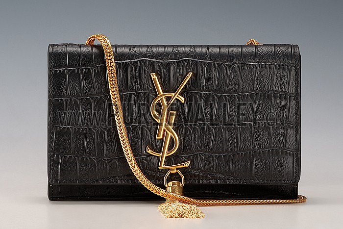 Saint Laurent Medium Tassel Crocodile Leather Clutch Bag Black