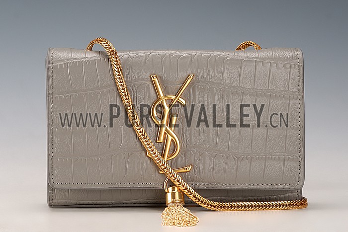Saint Laurent Medium Tassel Crocodile Leather Clutch Bag Grey