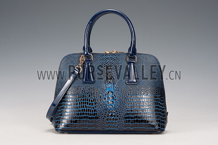 Prada Promenade Crocodile Leather Bag Dark Blue