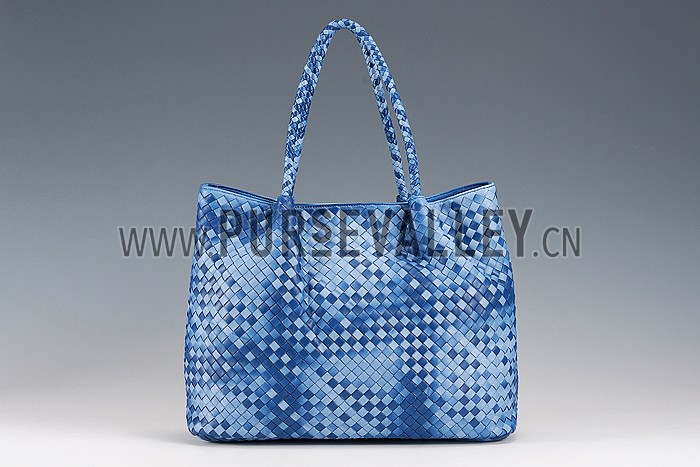 Bottega Veneta Intrecciato Duffel Bag Two Toned Light Blue and Blue