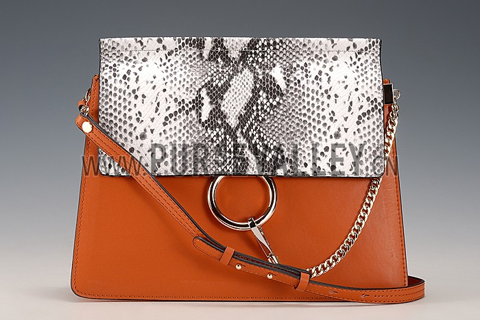 Chloe Faye Python Flap Tan Shoulder Bag