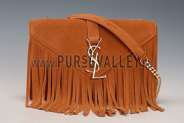 Saint Laurent Medium Fringed Suede Leather Satchel Tan