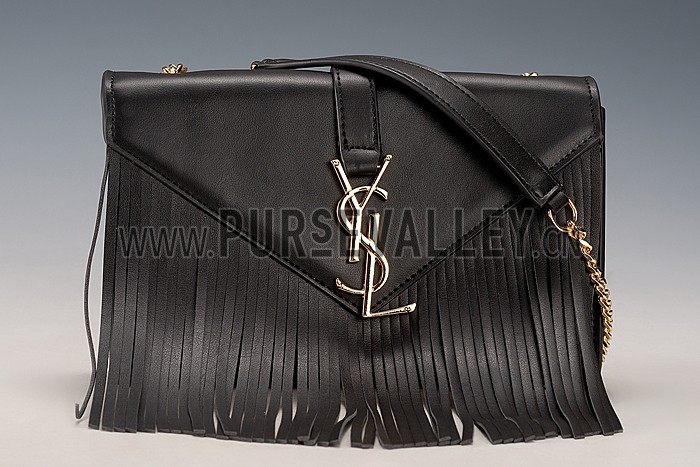 Saint Laurent Medium Fringed Leather Satchel Black