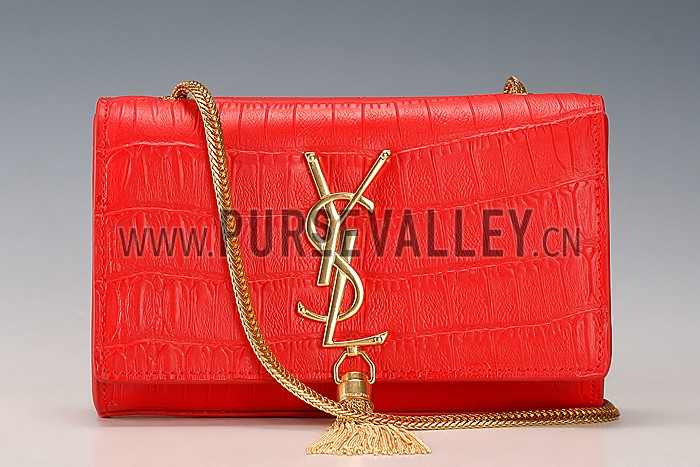 Saint Laurent Medium Tassel Crocodile Leather Clutch Bag Red