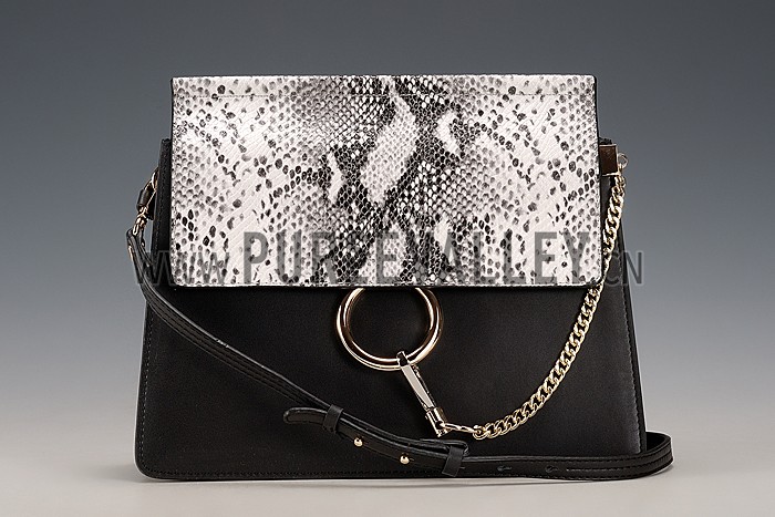 Chloe Faye Python Flap Black Shoulder Bag