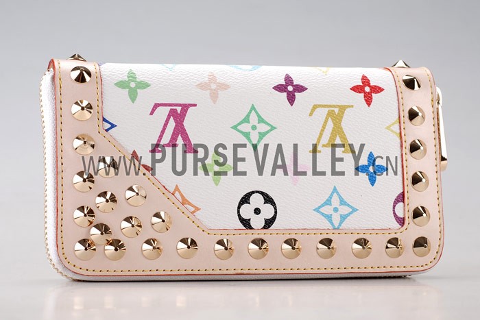 Louis Vuitton Studded Zipped Long White Murakami Wallet