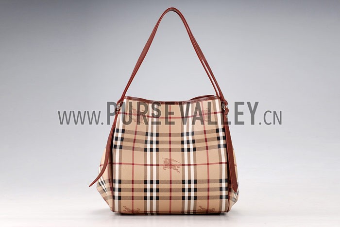 Burberry Haymarket Small Tote Brown Trim