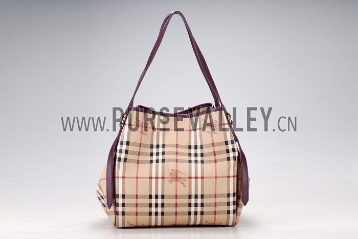 Burberry Haymarket Small Tote Purple Trim