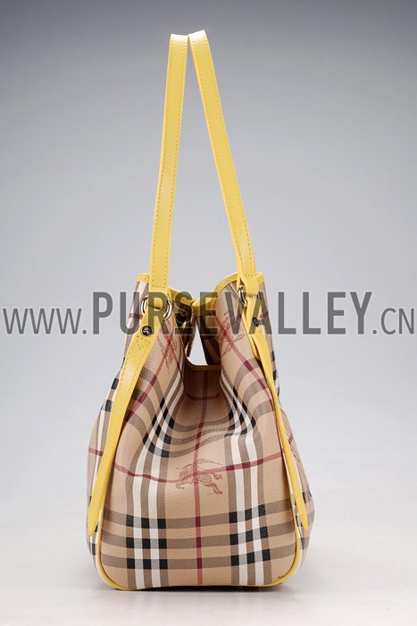 Burberry Haymarket Small Tote Yellow Trim