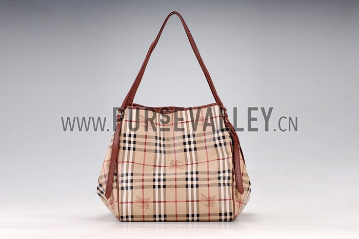 Burberry Haymarket Medium Tote Brown Trim