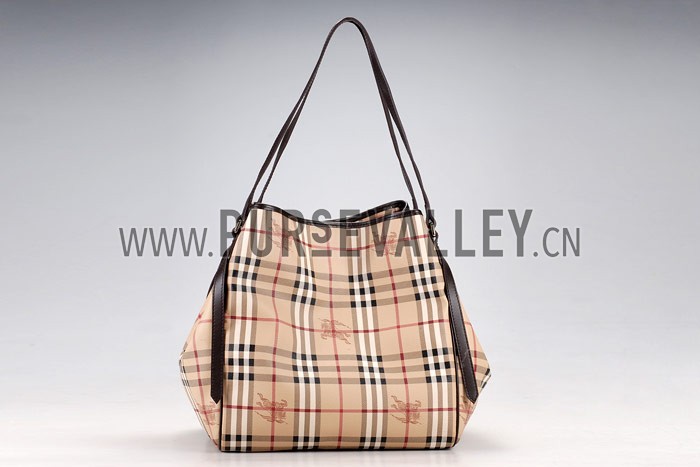 Burberry Haymarket Medium Tote Dark Brown Trim