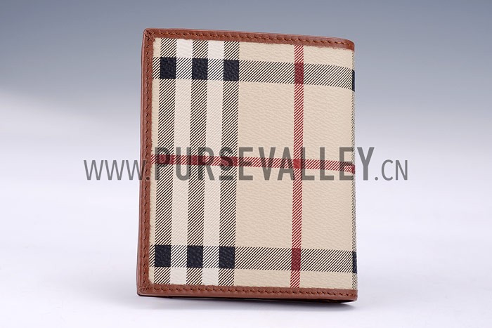 Burberry Haymarket Check Folding 6 Cards Wallet Brown