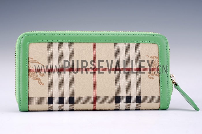 Burberry Nova Check Zip Around Wallet Green Trim