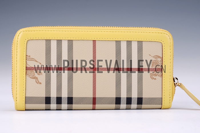 Burberry Nova Check Zip Around Wallet Yellow Trim