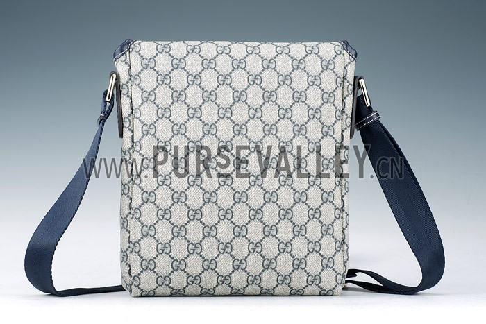 Gucci Small Messenger Flap Bag with GG Canvas Blue Leather Trim