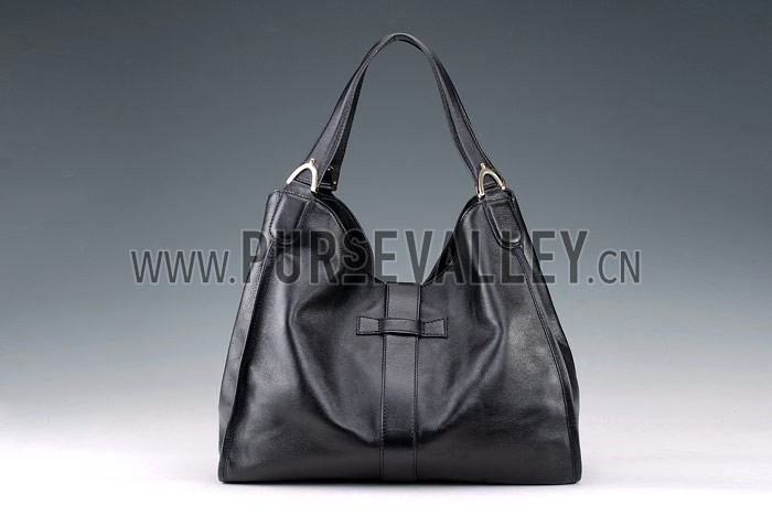 Gucci Soft Stirrup Black Leather Large Shoulder Bag