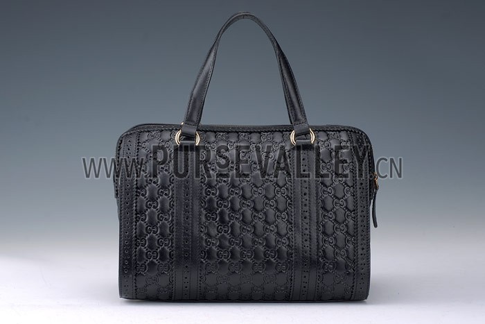 Gucci Duilio Brogue Boston Black Leather Bag