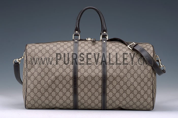 Gucci Large Carry on Duffel Grey Canvas Brown Trim with Strap