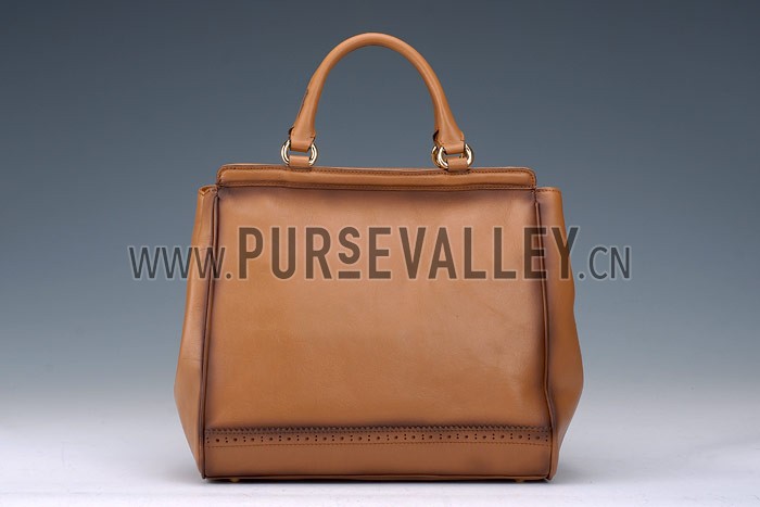 Gucci Duilio Brogue Tan Leather Top Handle Bag