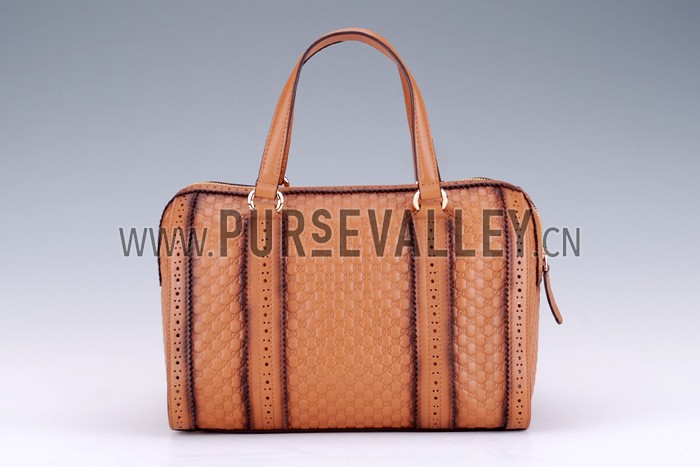 Gucci Duilio Brogue Boston Tan Leather Bag