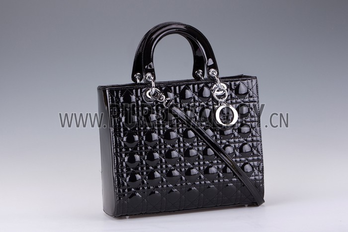 Dior Medium Lady Cannage Bag Patent Leather Black