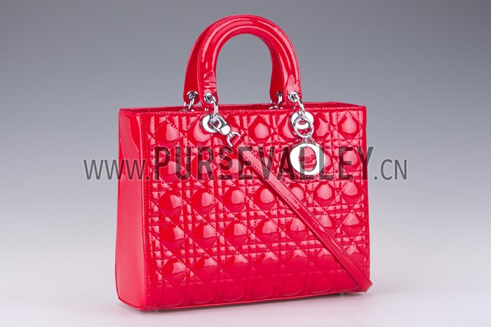 Dior Medium Lady Cannage Bag Patent Leather Red