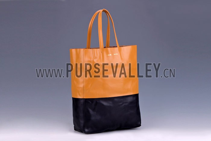 Celine Cabas Gusset Beige Black Leather Tote