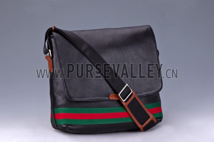 Gucci Web Black Leather Medium Messenger Bag
