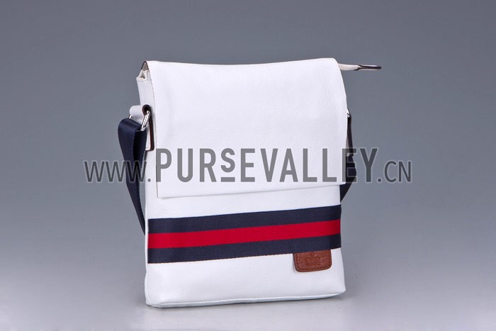 Gucci Web White Leather Small Messenger Bag