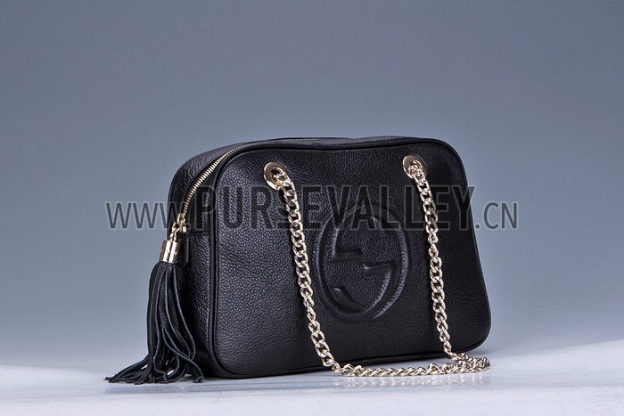 Gucci Medium Soho Black Leather Shoulder Bag with Chain Straps