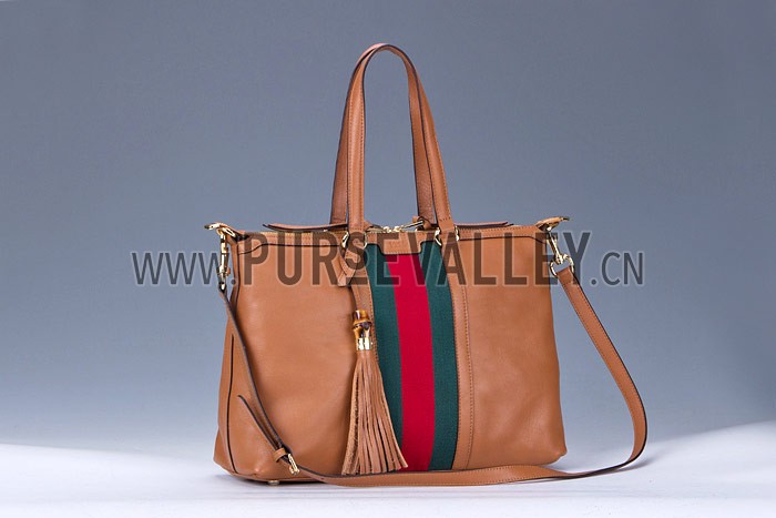 Gucci Rania Web Cognac Leather Top Handle Tote