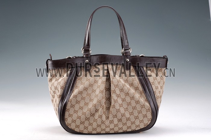 Gucci Belted Large Top Handle Canvas Bag Dark Brown Trim