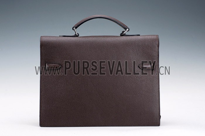 Hermes Kelly Briefcase Silver Hardware Dark Brown