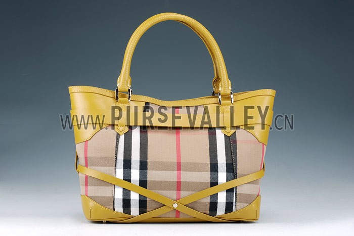 Burberry Medium Bridle House Check Belted Tote Yellow