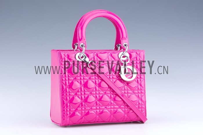 Dior Small Lady Cannage Bag Patent Leather Pink