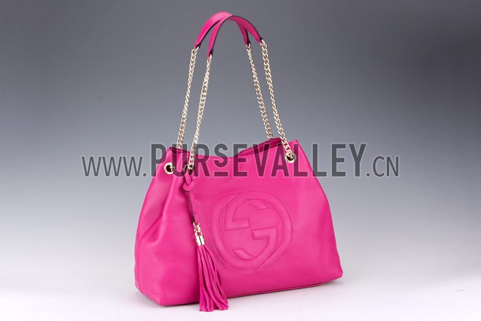 Gucci Large Soho Leather Shoulder Bag with Chain Straps Bright Pink