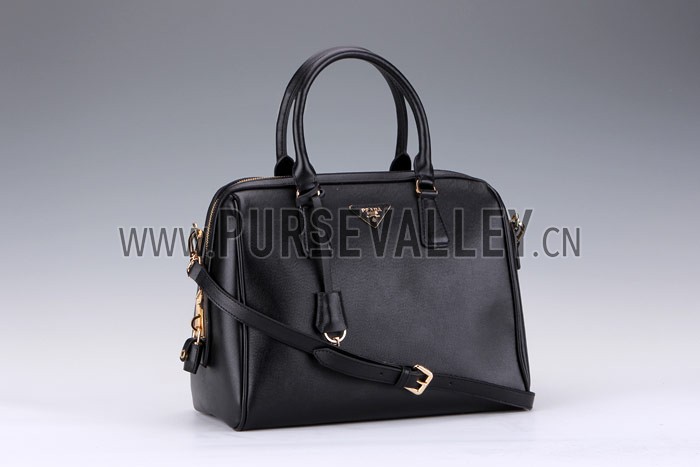 Prada Saffiano Shoulder Strap Bowler Bag Black
